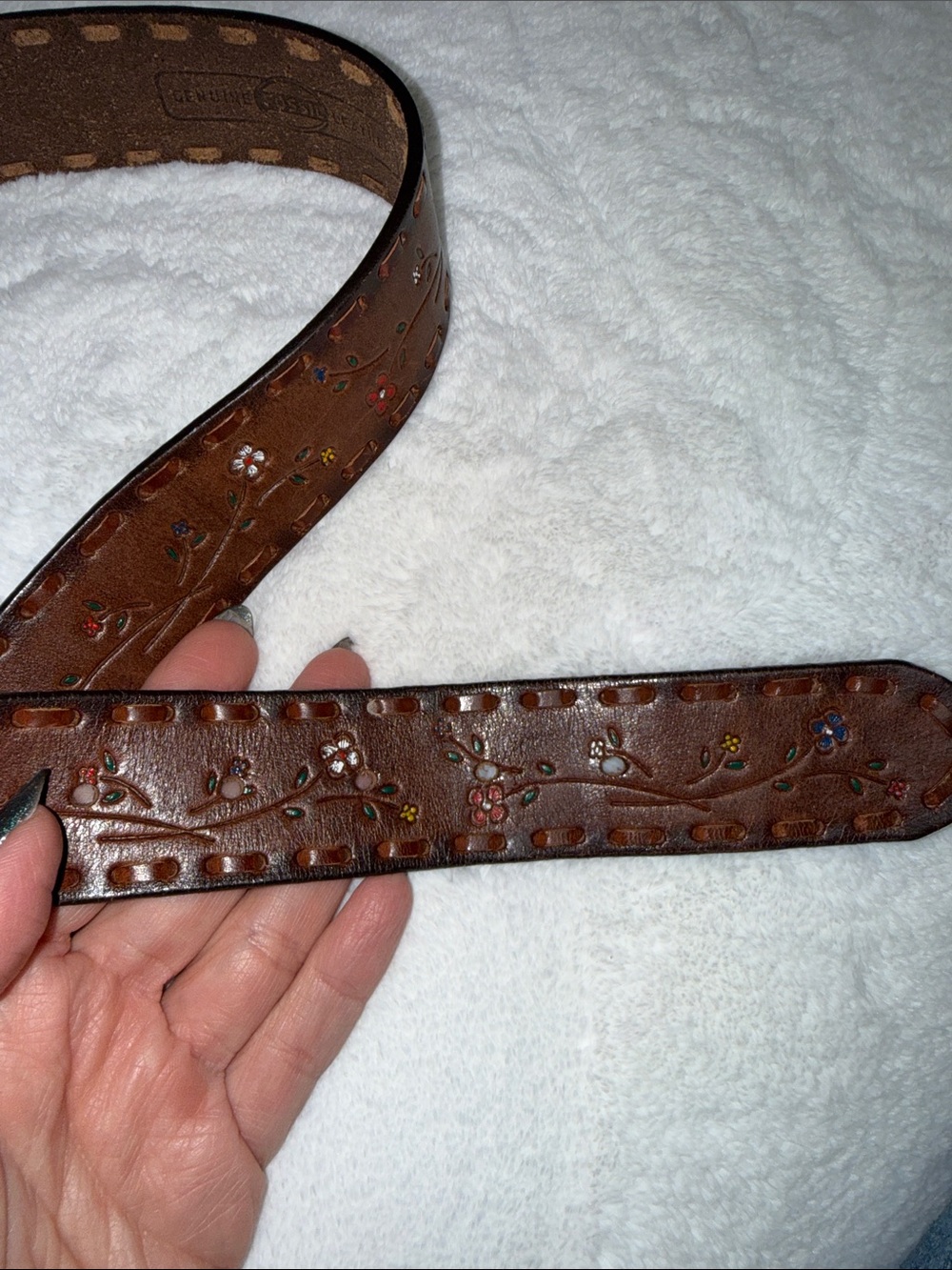 Fossil Accessory Collections boho floral whipstitch leather belt vintage 2000 - Picture 3 of 7